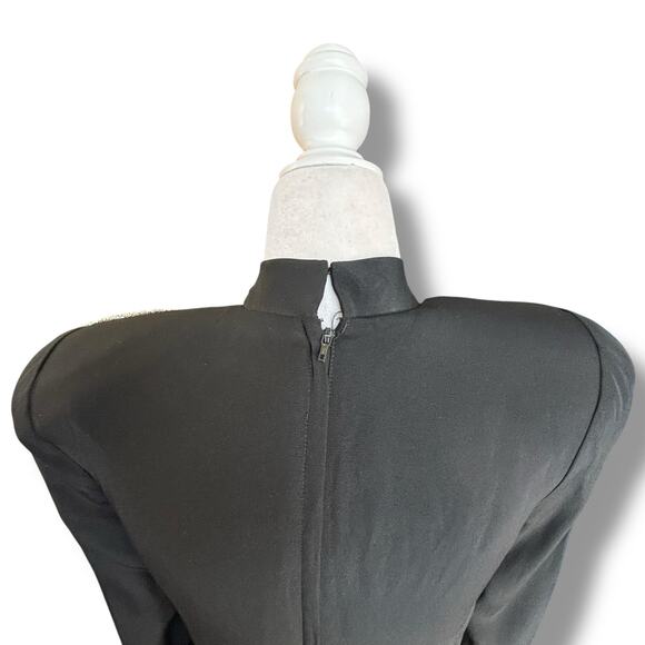 Vintage 80s Pavé Black Silk Metallic Beaded Evening Gown Long Sleeve Maxi Formal - Picture 9 of 12